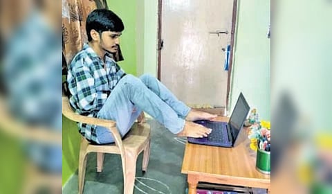 Jami Simhachalam Naidu (25), a differently-abled youth from Vizianagaram, secures DSC teacher post on merit with 320th rank at the district level and 4th in differently-abled category.
