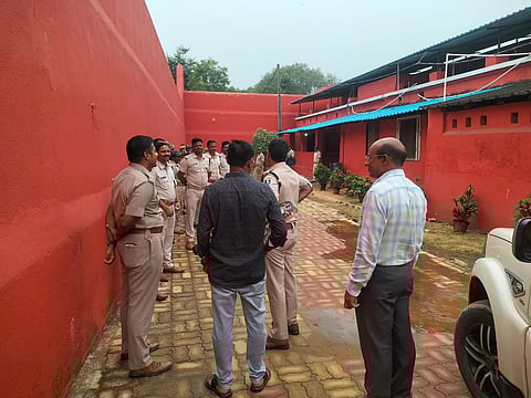 Police team conducting raid in a jail in Bargarh district.