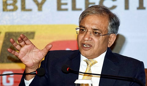 Chief Election Commissioner Gyanesh Kumar addresses a press conference, in Patna, Sunday, Oct. 5, 2025.