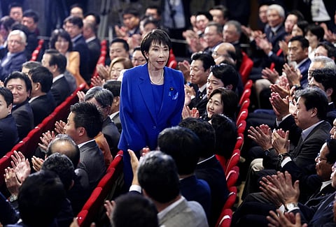 Japan's Prime Minister Sanae Takaichi delivers a policy speech at the extraordinary session of parliament's lower house Friday, Oct. 24, 2025, in Tokyo.