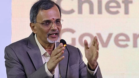 Chief Economic Adviser Dr Anantha Nageswaran addressing the gathering during the inauguration of Eye drop manufacturing facility of Aurolab near Veerapanjan in Madurai city.