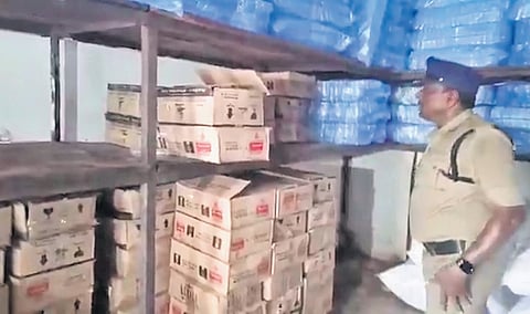 Excise officials raided a godown belonging to the prime accused in liquor racket case at Ibrahimpatnam and seized raw materials on Monday 