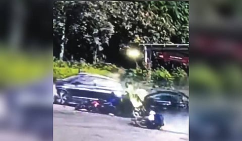 A videograb from the CCTV footage of the accident at Narsingi on Saturday