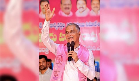 BRS MLA T Harish Rao addressing the BRS workers' meeting held at the Gandhari of Yallareddy Assembly constituency on Sunday.