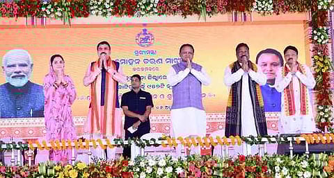 Cnief Minister Mohan Majhi along with his cabinet colleagues at Nuapada.
