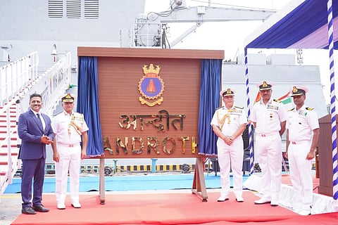 The Indian Navy commissioned the anti-submarine warfare craft at the naval dockyard in Visakhapatnam (Photo | Special arrangement)