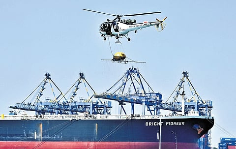 Coast Guard during the pollution response exercise off the Chennai coast.