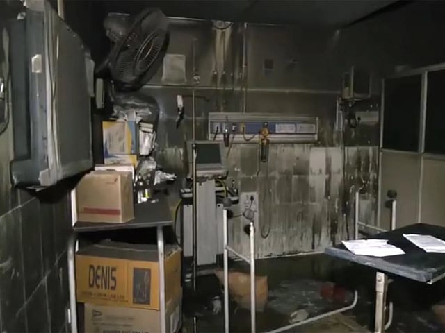Various documents, ICU equipment, blood sample tubes, and other items stored in the area were gutted by the fire.