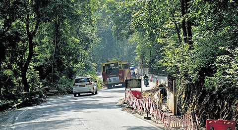 A section along the Neriamangalam-Valara stretch of NH 85 where widening 
work is suspended 
