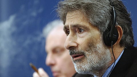 Tamil Nadu Chief Minister MK Stalin with state Congress President K. Selvaperunthagai, Dravidar Kazhagam (DK) President K. Veeramani and other leaders during CPI(M)'s protest, urging the Union government to take steps to stop war in Gaza, in Chennai, Wednesday, Oct. 8, 2025.