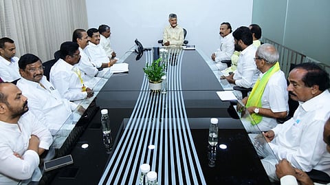 CM Nara Chandrababu Naidu during meeting with Telangana TDP leaders on Tuesday.