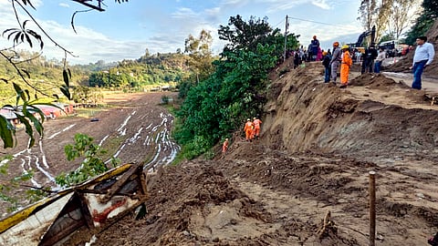 Rescue operation underway after a massive landslide hit a private bus, in Bilaspur district of Himachal Pradesh, Wednesday, Oct. 8, 2025.