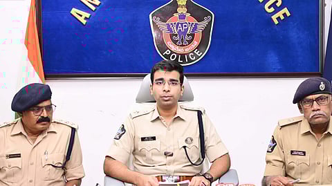 Anakapalle SP Tuhin Sinha addressing a press conference on Tuesday