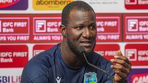 West Indies coach Daren Sammy addresses a press conference ahead of the second Test in New Delhi on Wednesday