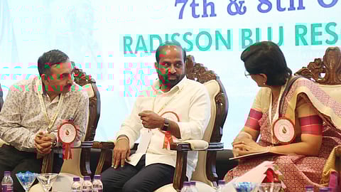 Health Minister Satya Kumar Yadav addresses the gathering at the national workshop on rational use of blood in Visakhapatnam on Tuesday.