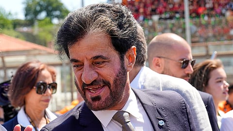 Mohammed Ben Sulayem President of the Federation Internationale de l'Automobile is on the starting grid before the Italian Emilia Romagna Formula One Grand Prix, at the Enzo and Dino Ferrari racetrack in Imola, Italy, Sunday, May 18, 2025.