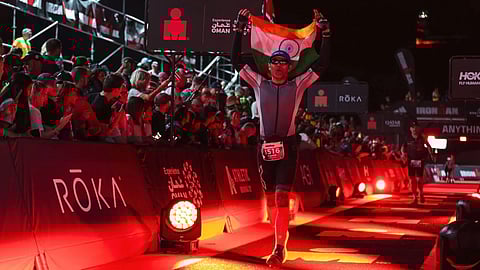 Dr Rupesh emerging from the Mediterranean sea after completing the 3.8-km swim section in the Ironman triathlon held in Barcelona.