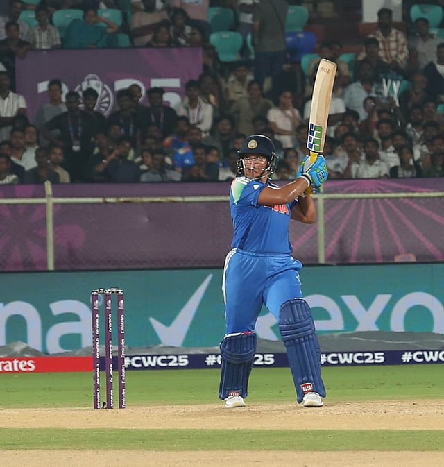 Richa Ghosh in action on Thursday. Ghosh had hit 94 off 77 balls to help India post a competitive score