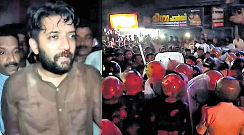 Shafi Parambil who was injured in the UDF-LDF clash (right) in Perambra