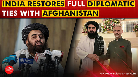 Afghanistan’s Acting Foreign Minister Amir Khan Muttaqi speaks during a press conference in New Delhi. 