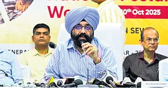 Chief Postmaster General Nirmaljit Singh speaks to the media during a press meet in Bhubaneswar 