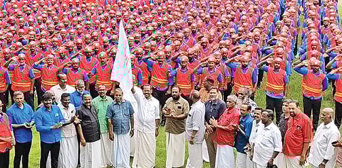 The flag-off of the volunteer force, the Red Brigade, formed under the aegis of the CITU Headload Workers Union in Ernakulam