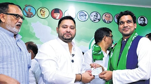 Tejashwi Prasad Yadav left for Delhi on Saturday, a day after a meeting of the party’s parliamentary boards in Patna | X