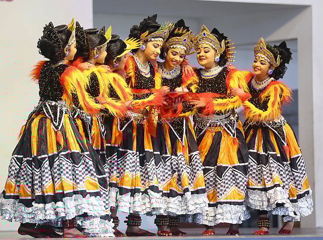 Students of Al-Ameen Public School, Sreemoolanagaram, prepare for group dance