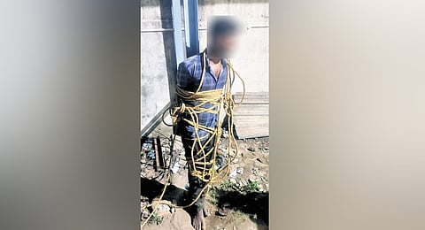 Manimaran was tied to a pole by the company workers in Red Hills on Thursday night 