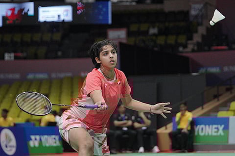 Tanvi Sharma in action in the World Junior Mixed Team event