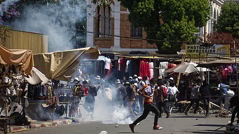 Protesters are tear-gassed during a protest calling for the president to step down in Antananarivo, Madagascar, Thursday, Oct. 9, 2025.