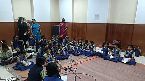 Students performing at AIR studio in Tiruchy  