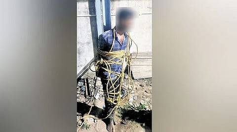 Manimaran was tied to a pole by the company workers in Red Hills.