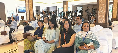 Women journalists at the Afghanistan Foreign Minister, Amir Khan Muttaqi's second press meet in New Delhi.