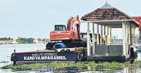 A dredging vessel with equipment has been idling at Mattancherry for the past four months, awaiting the Port Trust’s nod 
