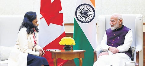 Canadian Foreign Minister Anita Anand with PM Narendra Modi in New Delhi.
