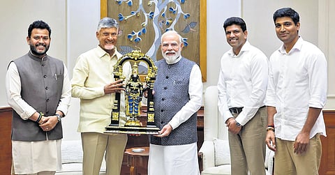 CM Nara Chandrababu Naidu with PM Narendra Modi in Delhi on Monday I Express