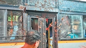 A bus was vandalised and defaced by students following the scuffle 