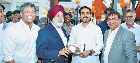 IT Minister Nara Lokesh with Tata Hitachi MD Sandeep Singh in Mangalagiri 