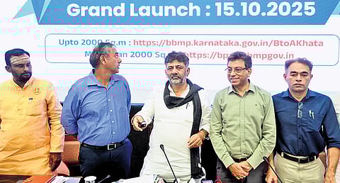 DCM D K Shivakumar launches the online system to convert B-khata plots to A-khata, at Vidhana Soudha on Wednesday 