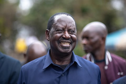 Presidential candidate Raila Odinga arrives to attend Sunday mass in St.Francis church in Nairobi, Kenya, Aug 14, 2022.