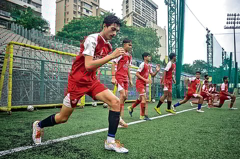 Children playing football