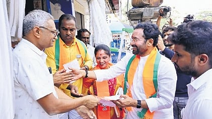 Union Coal & Mines Minister G Kishan Reddy campaigns for BJP candidate Lankala Deepak Reddy in Borabanda on Thursday
