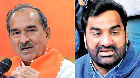 Rathore (L) says wife’s airlift costs were covered by her firm, responding to Nagaur MP Beniwal’s (R) claim that bus fire victims weren’t given similar treatment.