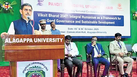 Governor RN Ravi addressing a conference on ‘Viksit Bharat’ in Karaikudi 