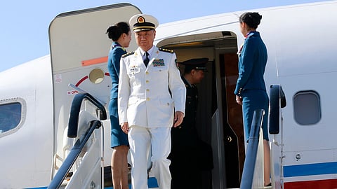 Miao Hua, China's director of the political affairs department of the Central Military Commission, arrives at the Pyongyang Airport in Pyongyang, North Korea, Oct. 14, 2019.