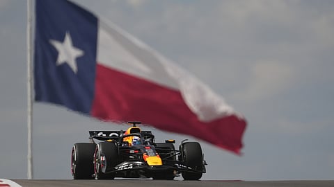 Red Bull driver Max Verstappen of the Netherlands drives during a practice session the Formula One U.S. Grand Prix auto race at the Circuit of the Americas, Friday, Oct. 17, 2025, in Austin, Texas.