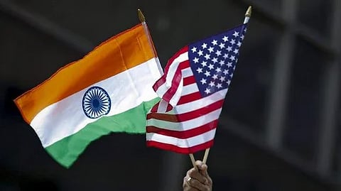 US, Indian flags.