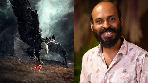 A poster for Jugari Cross (L) and Raj B Shetty (R)