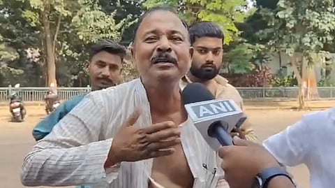 RJD ticket aspirant Madan Prasad Sah speaks outside party chief Lalu Prasad Yadav's residence in Patna, Sunday, Oct 19, 2025.
